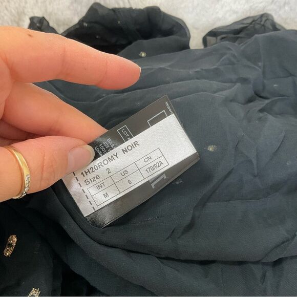 NEW Ba&sh Romy Black Silver Gathered Metallic Fil Coupe’ Maxi Dress 6 - Picture 13 of 16